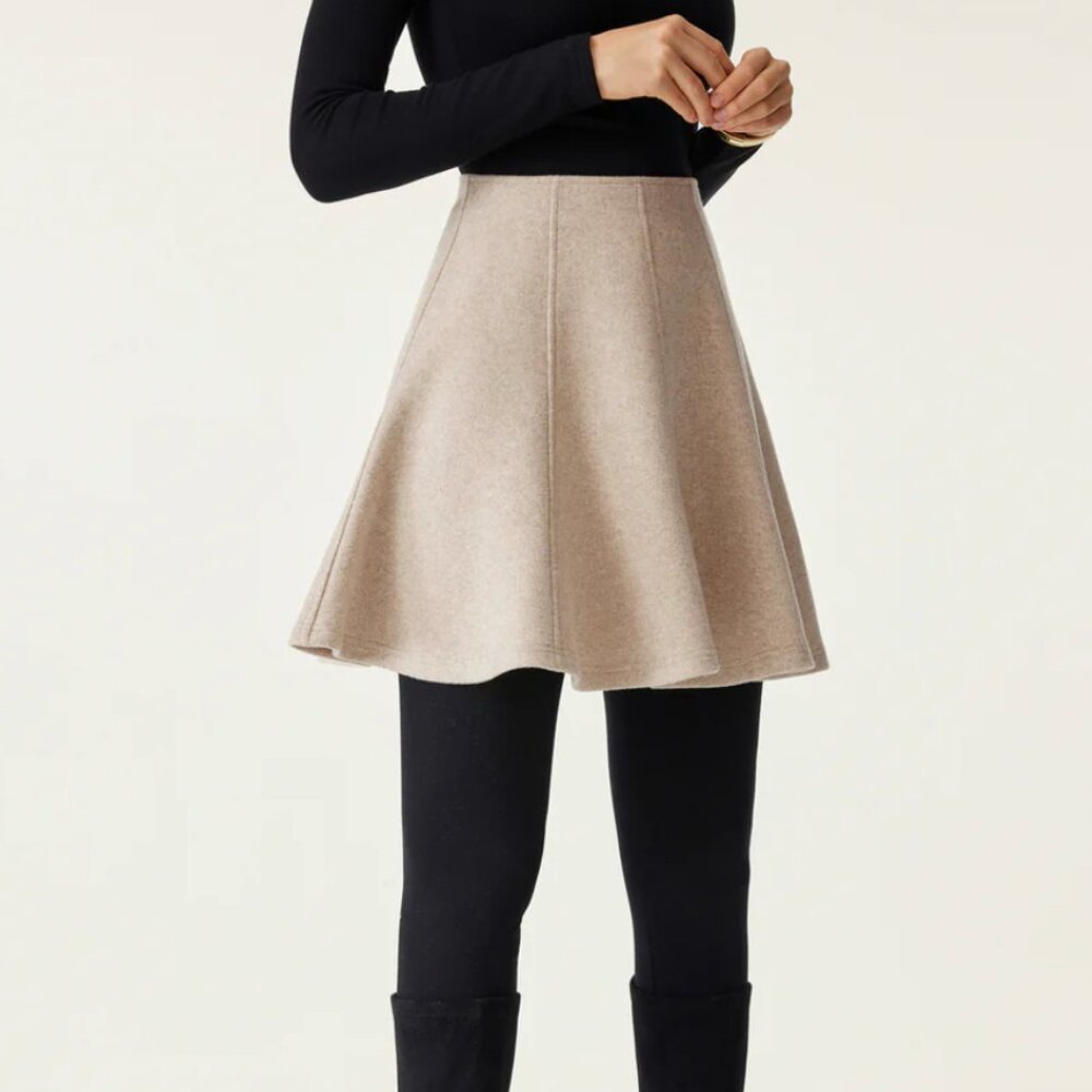 High Waisted Flare Hem Mini Skirt - Heather Oatmeal